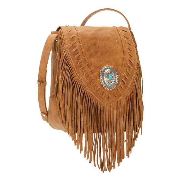 American West Seminole Tan Fringe Crossbody Bag   17543119  