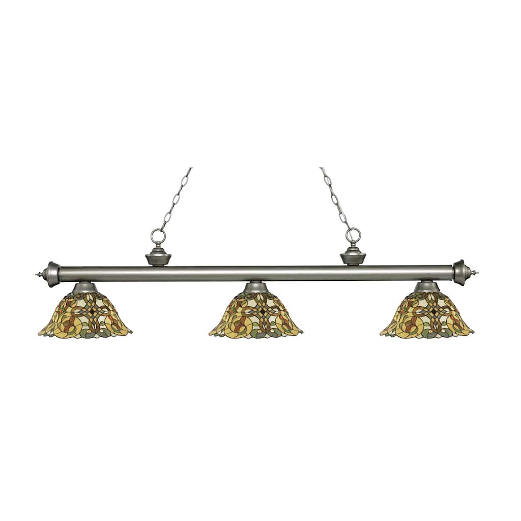 Avery Home Lighting Riviera Antique Silver 3-light Island/Billiard Multi Colored Tiffany-style-finished Light