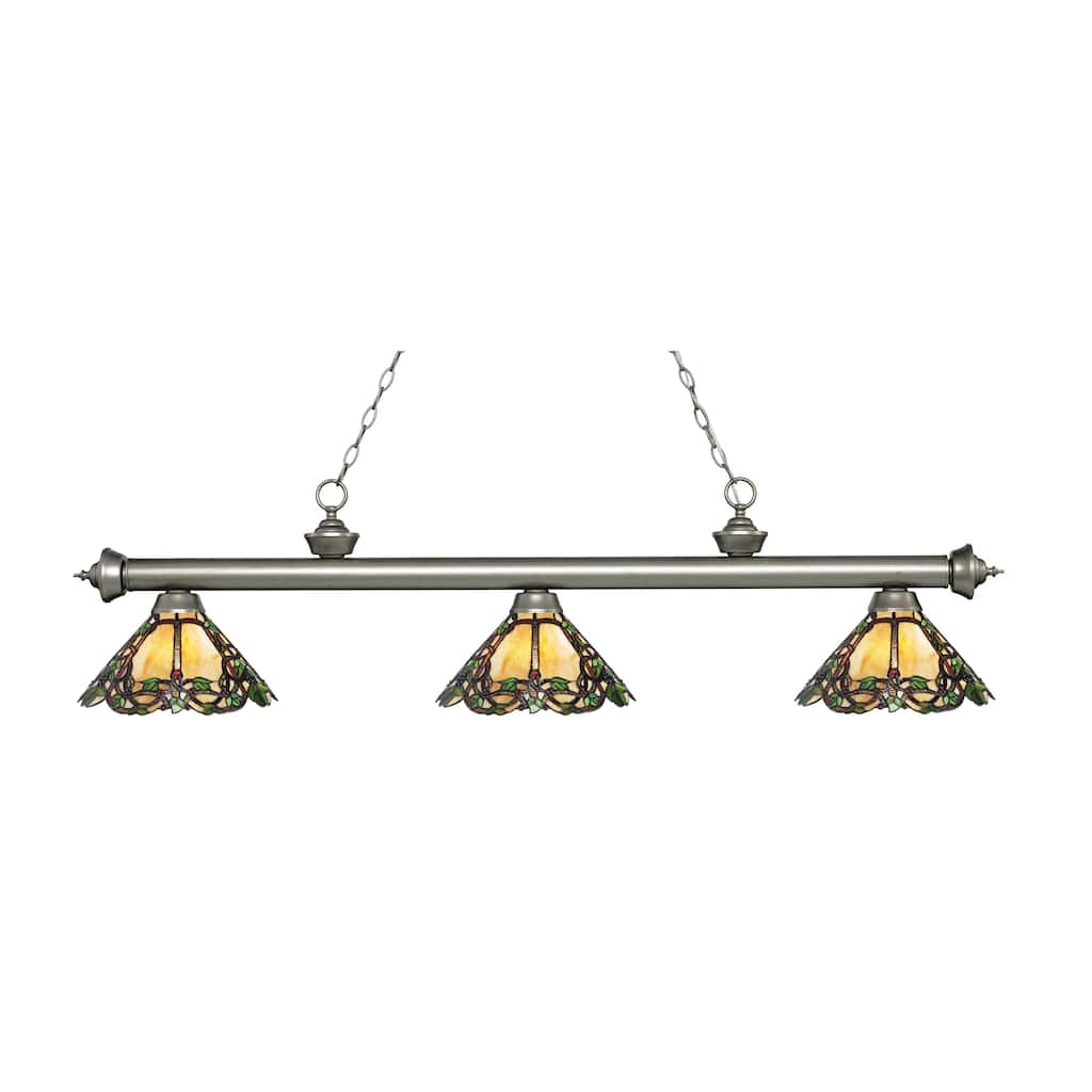 Avery Home Lighting Riviera Antique Silver 3-light Island/Billiard Multi Colored Tiffany-style-finished Light - Brown/White
