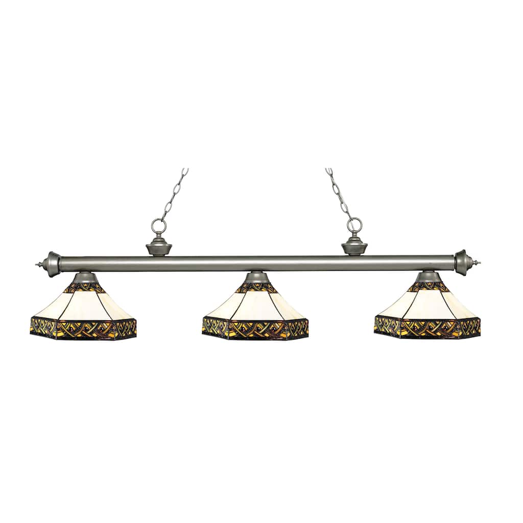 Avery Home Lighting Riviera Antique Silver 3-light Island/Billiard Multi Colored Tiffany-style-finished Light