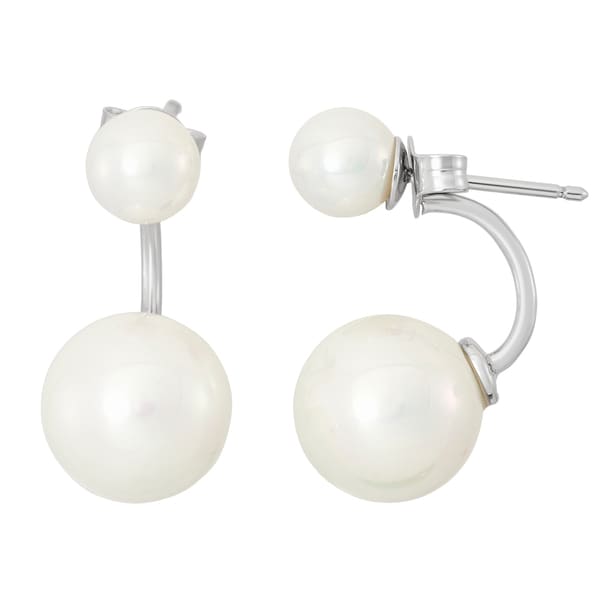La Preciosa Sterling Silver Double Faux Pearl Ear Cuff Earrings. Opens flyout.