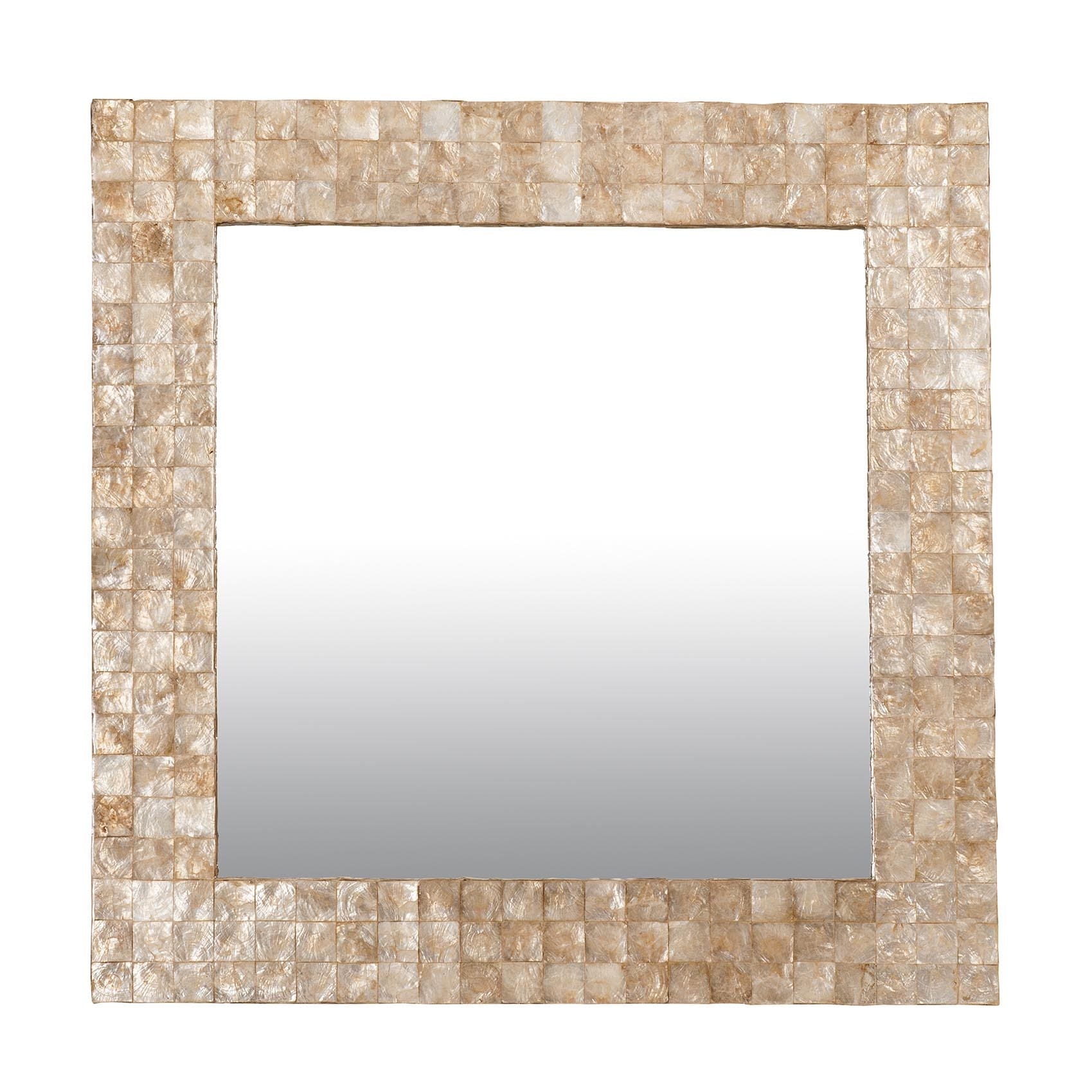 Courtland Square Mirror Accented with Capiz Shells Gold Bed