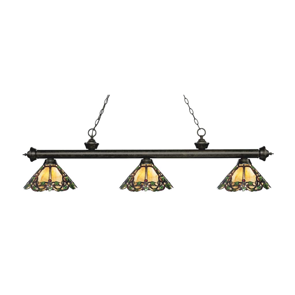 Avery Home Lighting Riviera Golden Bronze 3-light Island/Billiard Multi Colored Tiffany-style-finished Light