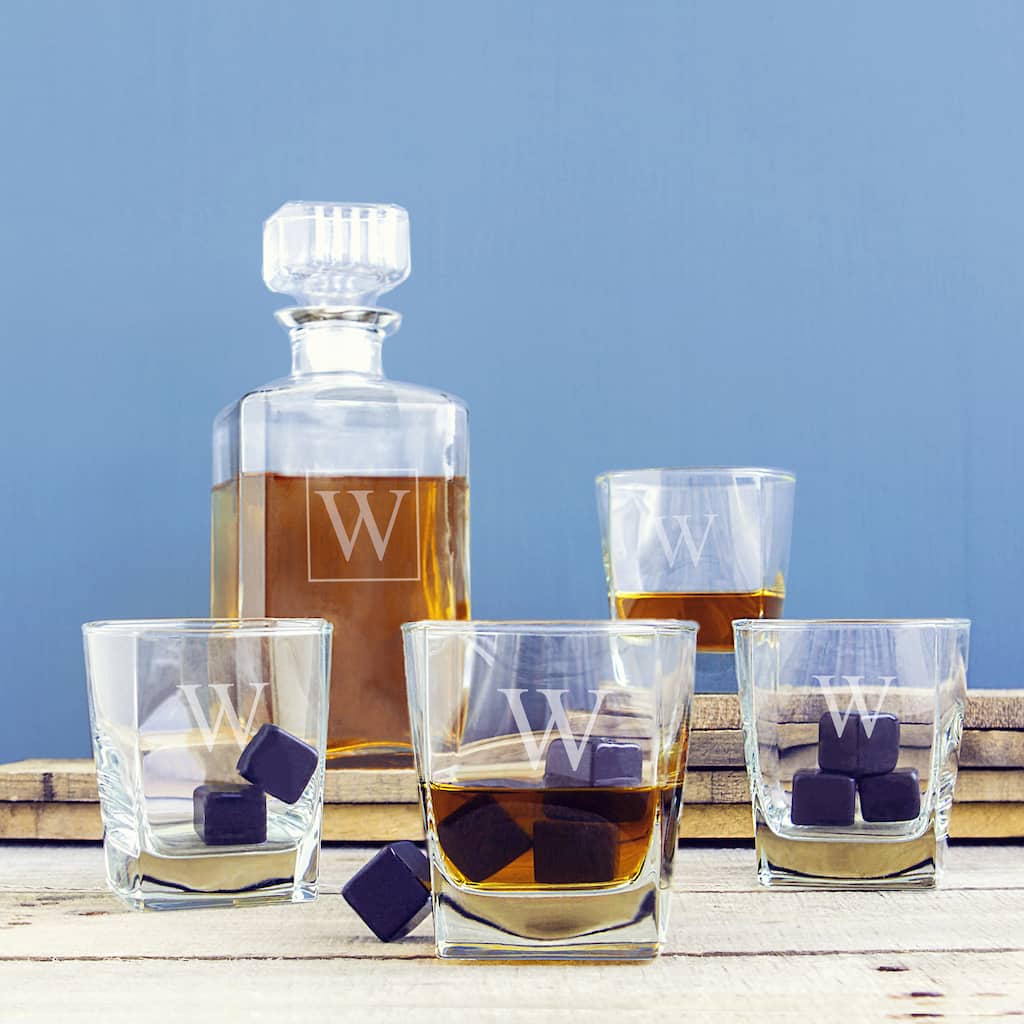 Personalized Decanter Set with Black Whiskey Stones