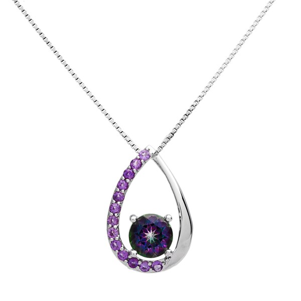 Sterling Silver Teardrop Mystic Fire Topaz and Amethyst Necklace - Free ...