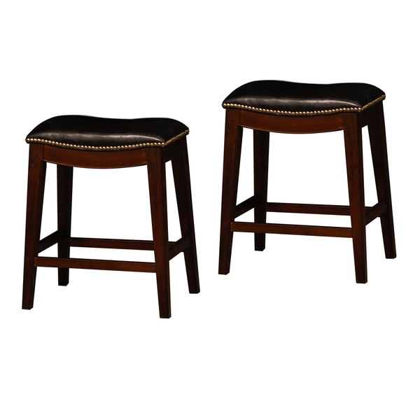 Cushion Nailhead Saddle 24-inch Counter Stools (Set of 2 ...