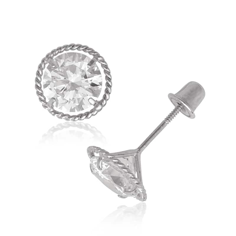 Curata 14K Gold 6mm Cubic Zirconia Stud Rope Border Screw-back Earrings - White - White