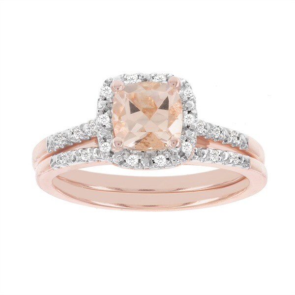 Star 14k Rose Gold 1/8ct TDW Diamond and Morganite Wedding Set (H I