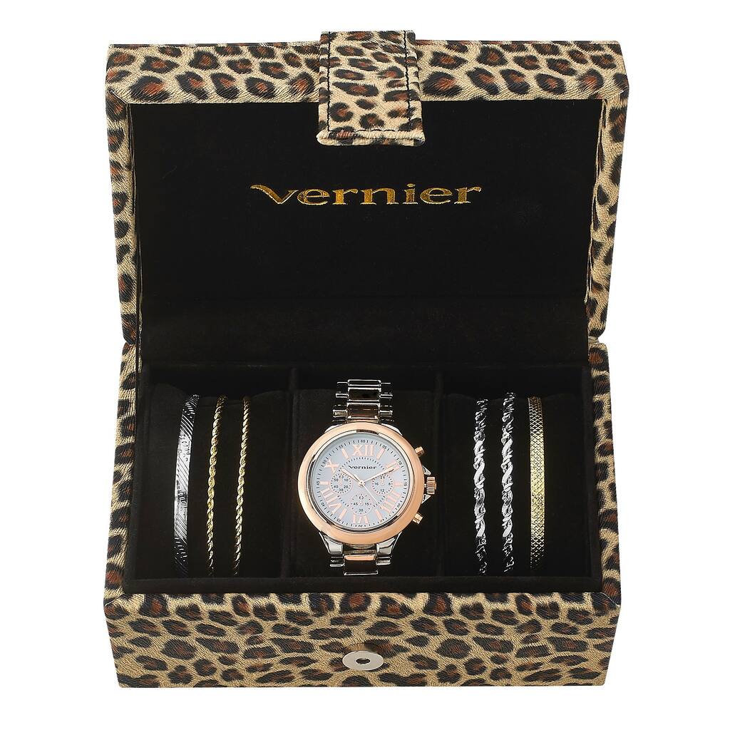 Vernier Women's Tri-tone Watch & Jewelry Bracelet Box Set - Two-Tone
