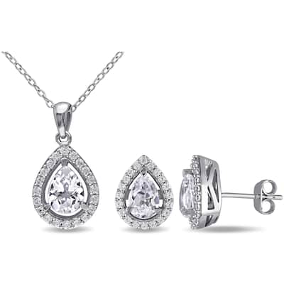 Miadora Sterling Silver Created White Sapphire Set of Necklace and Earrings