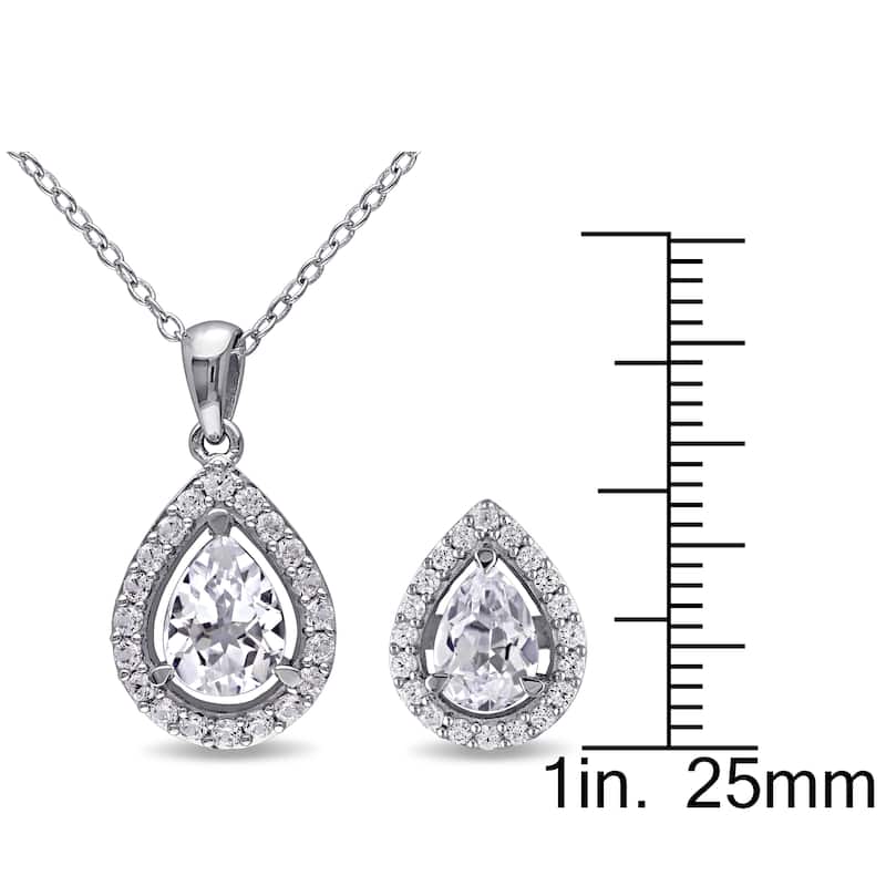 Miadora Sterling Silver Created White Sapphire Set of Necklace and Earrings