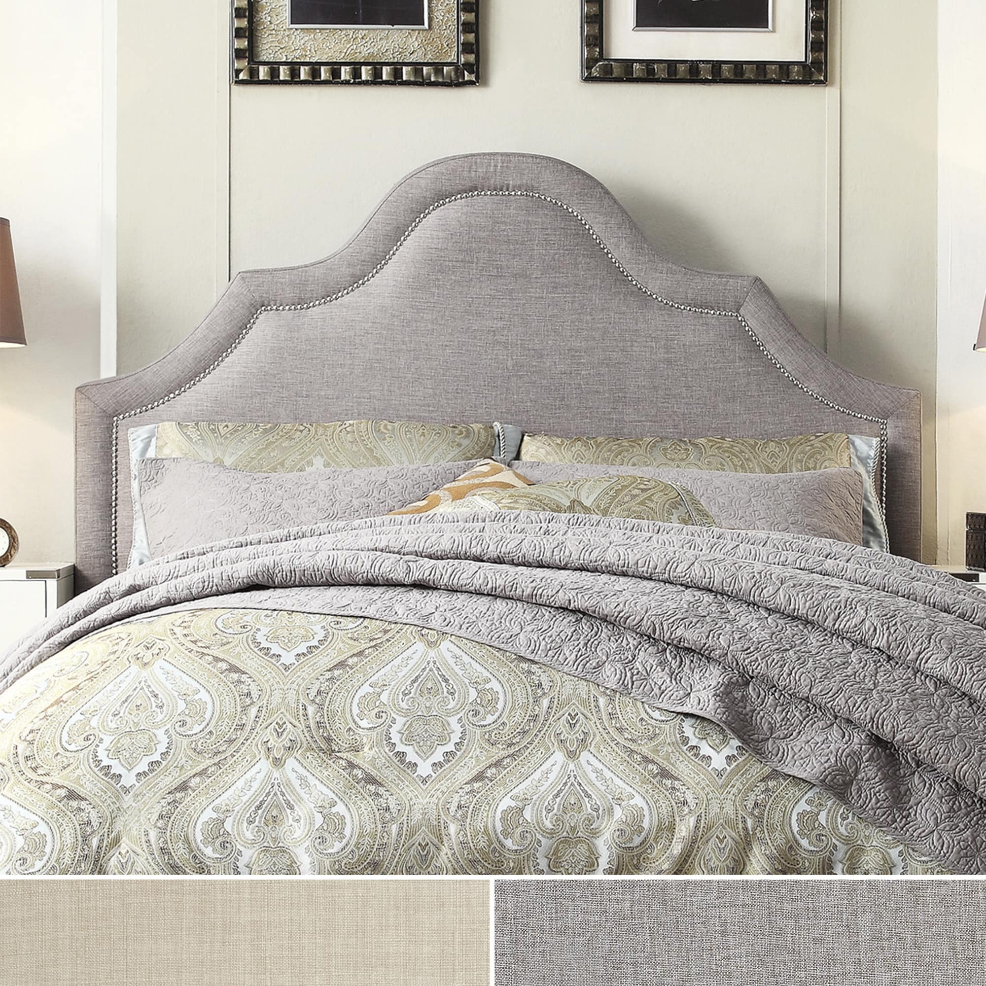 Shop Fletcher Linen Nailhead Arch Curved Fullsized Headboard by