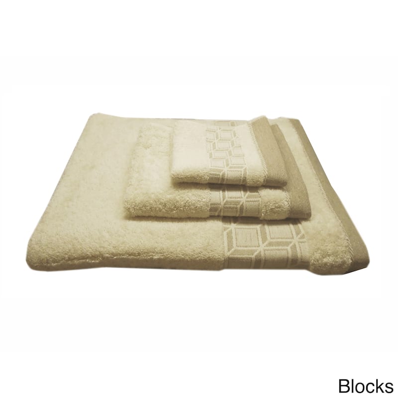 Jacquard 3-piece Towel Set - 5 Jacquard Border Designs - Ecru Blocks