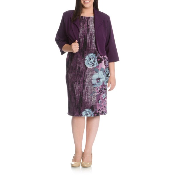 MAYA BROOKE Women's Plus Size 2-piece Floral Print Jacket Dress ...