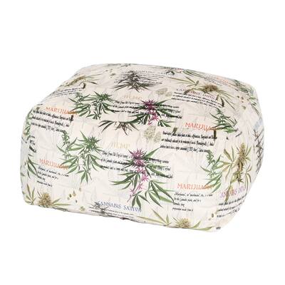 MJFI Not So Square Green, Purple and Beige Marijuana Botanical Print Pouf Ottoman