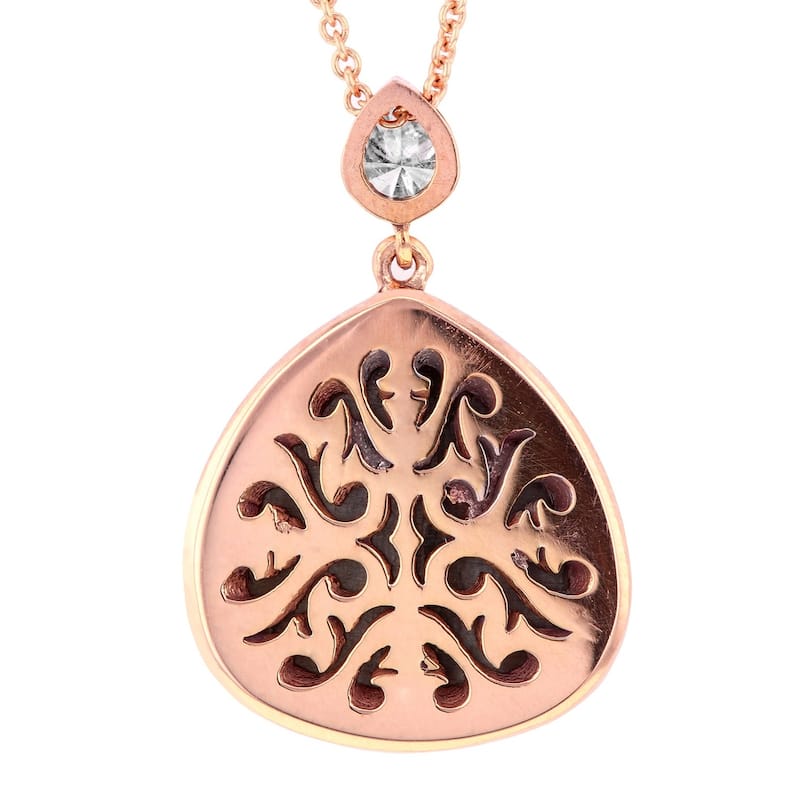 Annello by Kobelli 14k Rose Gold 5ct TDW Black and White Diamond Teardrop Halo Necklace