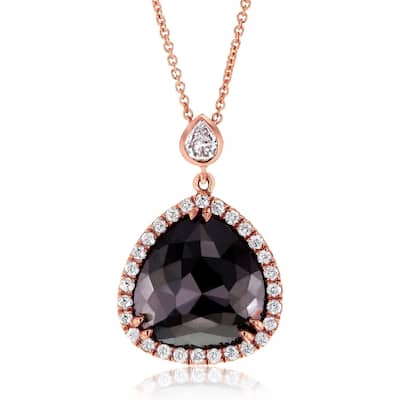 Annello by Kobelli 14k Rose Gold 5ct TDW Black and White Diamond Teardrop Halo Necklace