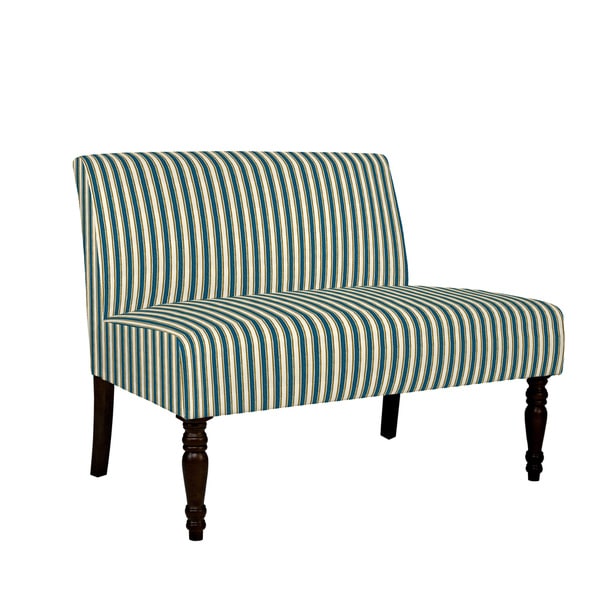 angeloHOME Bradstreet Cottage Stripe Turquoise Blue Armless Settee