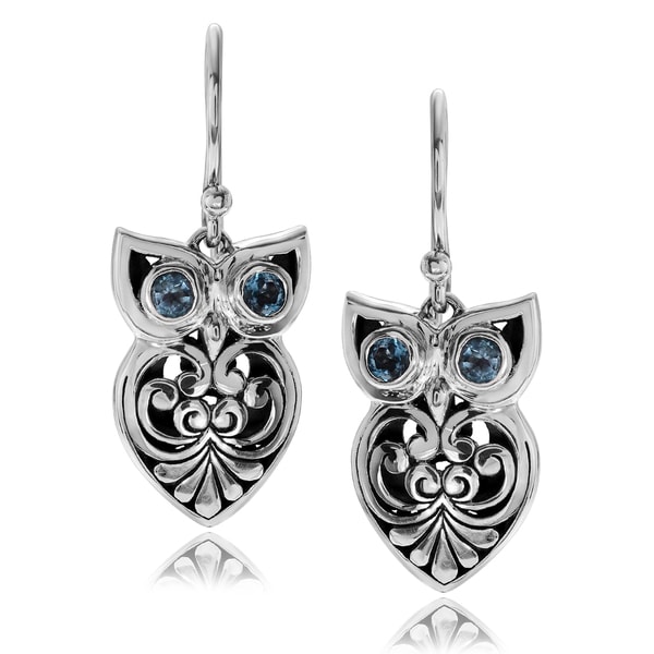 Journee Collection Sterling Silver Topaz Accent Bali Style Owl Dangle Earrings