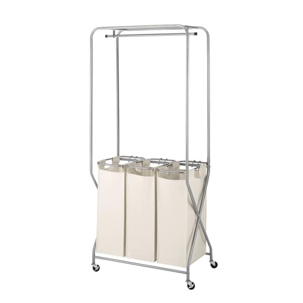 Whitmor 66405038 EasyLift Triple Laundry Sorter with Hanging Rod