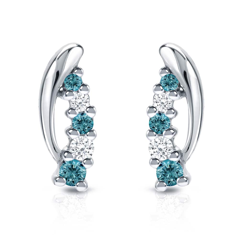 Auriya 14k White Gold 1/4ct TDW 5-Stone Blue and White Diamond Stud Earrings (SI1-SI2)