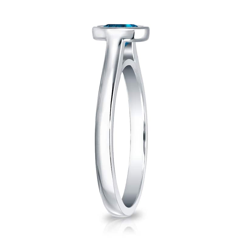 Auriya Round 1/3ctw Bezel Set Solitaire Blue Diamond Engagement Ring 14K Gold (I1-I2)