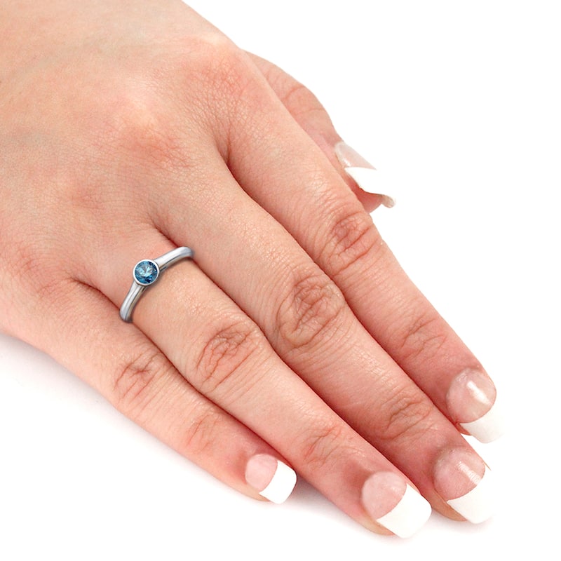 Auriya Round 1/3ctw Bezel Set Solitaire Blue Diamond Engagement Ring 14K Gold (I1-I2)