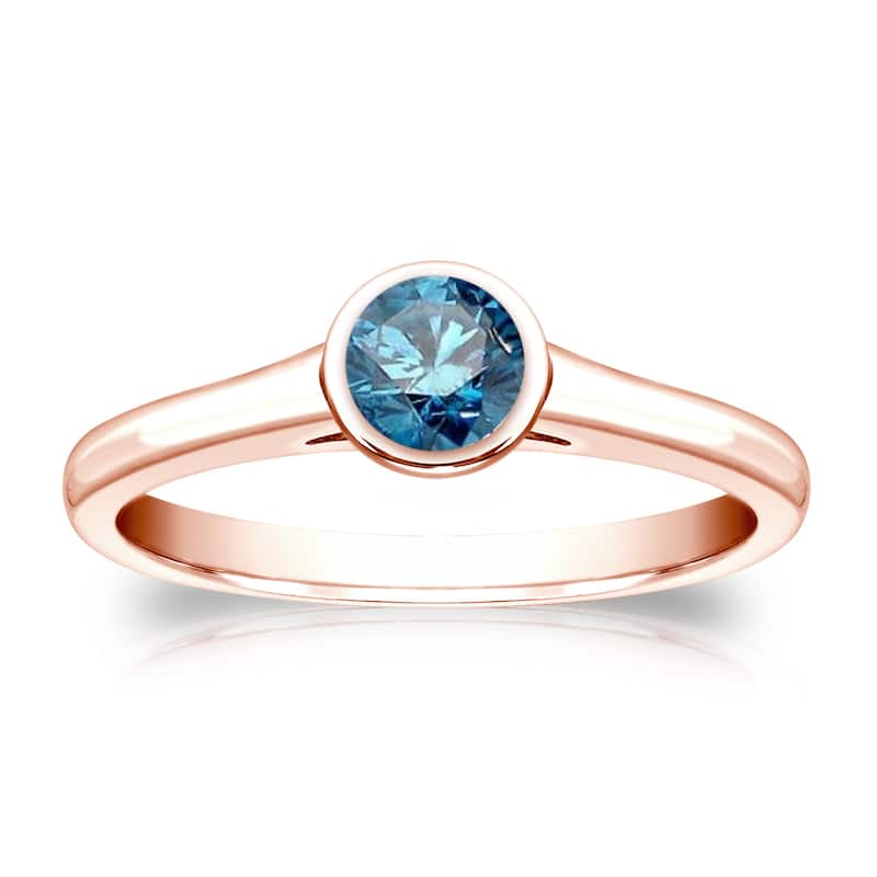 Auriya Round 1/3ctw Bezel Set Solitaire Blue Diamond Engagement Ring 14K Gold (I1-I2) - 4 - Rose