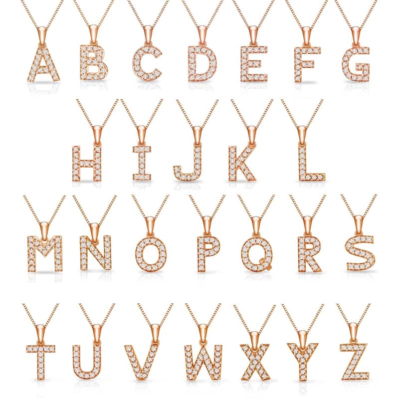 Auriya 1/10ctw Pave Accent Diamond Initial Pendant Necklace 14k Rose Gold (I-J, I1-I2)