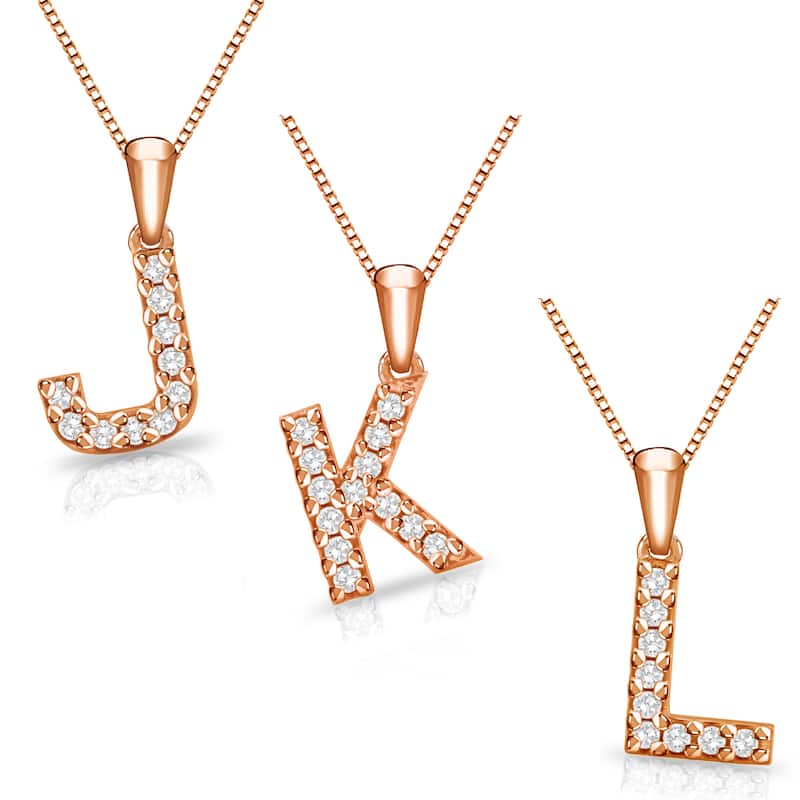 Auriya 1/10ctw Pave Accent Diamond Initial Pendant Necklace 14k Rose Gold (I-J, I1-I2)