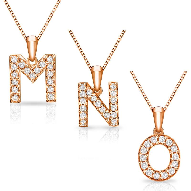 Auriya 1/10ctw Pave Accent Diamond Initial Pendant Necklace 14k Rose Gold (I-J, I1-I2) - M
