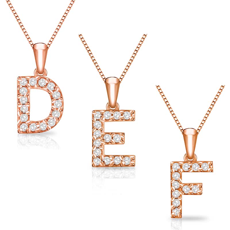 Auriya 1/10ctw Pave Accent Diamond Initial Pendant Necklace 14k Rose Gold (I-J, I1-I2)