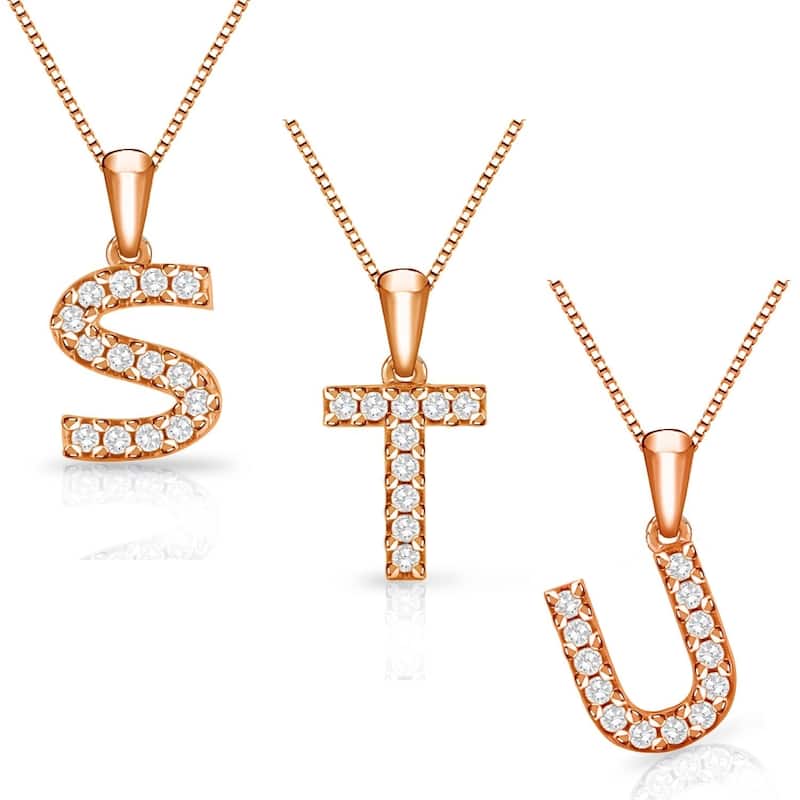 Auriya 1/10ctw Pave Accent Diamond Initial Pendant Necklace 14k Rose Gold (I-J, I1-I2) - S