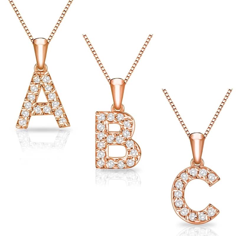 Auriya 1/10ctw Pave Accent Diamond Initial Pendant Necklace 14k Rose Gold (I-J, I1-I2) - A