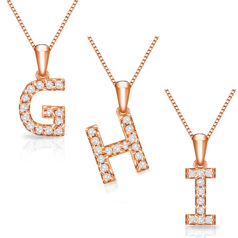 Auriya 1/10ctw Pave Accent Diamond Initial Pendant Necklace 14k Rose Gold (I-J, I1-I2)