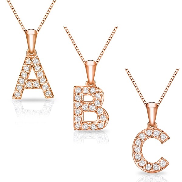 Shop Auriya 14k Rose Gold 1/10ct TDW Diamond Initial Necklace - On Sale ...