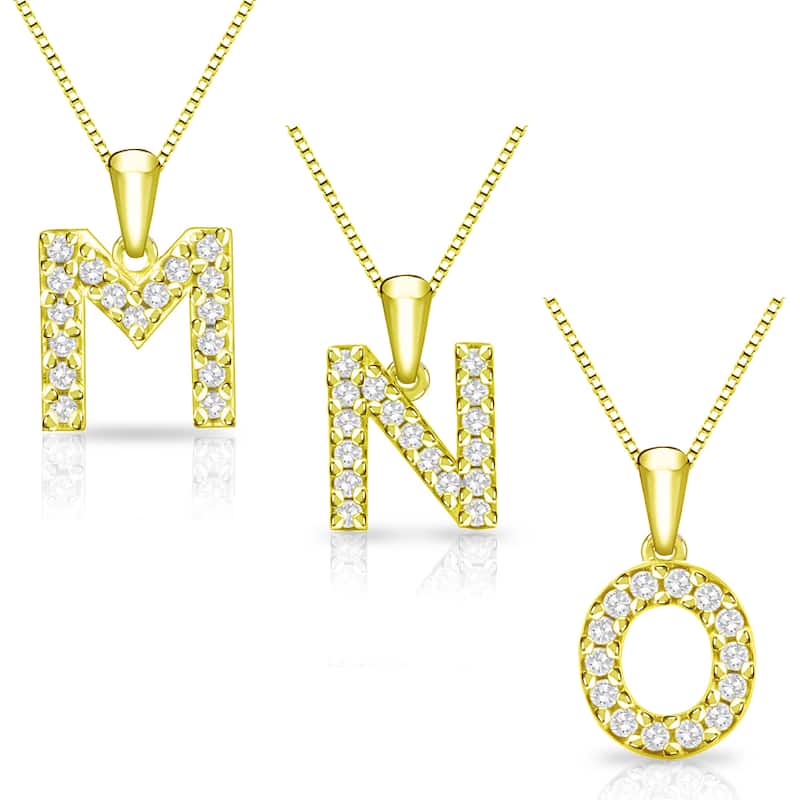 Auriya 14k Yellow Gold 1/10ct Pave Diamond Initial Necklace