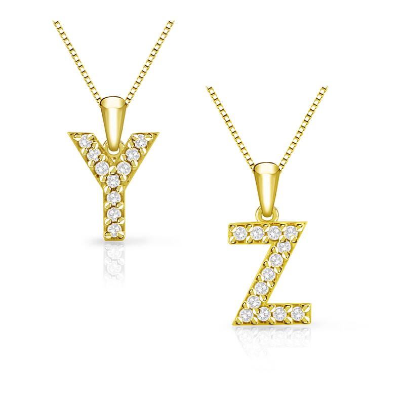 Auriya 14k Yellow Gold 1/10ct Pave Diamond Initial Necklace