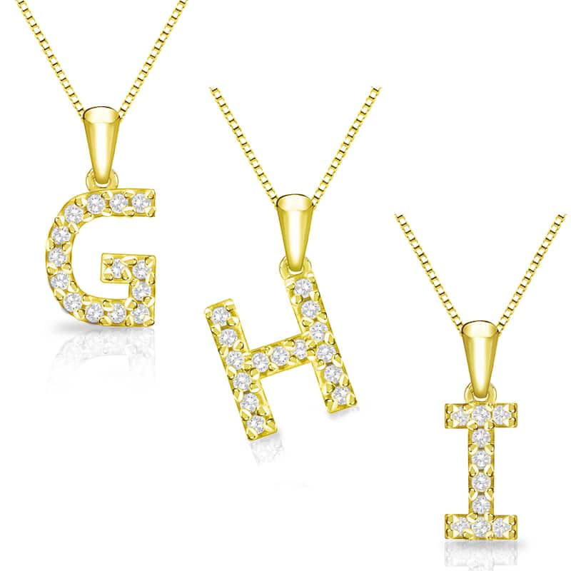Auriya 14k Yellow Gold 1/10ct Pave Diamond Initial Necklace