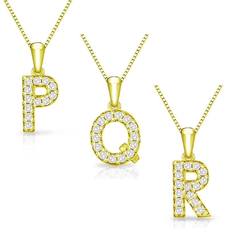 Auriya 14k Yellow Gold 1/10ct Pave Diamond Initial Necklace
