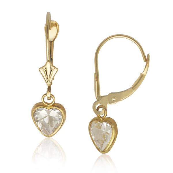 14k Yellow & White Gold CZ Heart Dangle Drop Leverback Earrings Cubic Zirconia Yellow Gold 14k Yellow & White Gold CZ Heart Dangle Drop Leverback Earrings Cubic Zirconia Yellow Gold