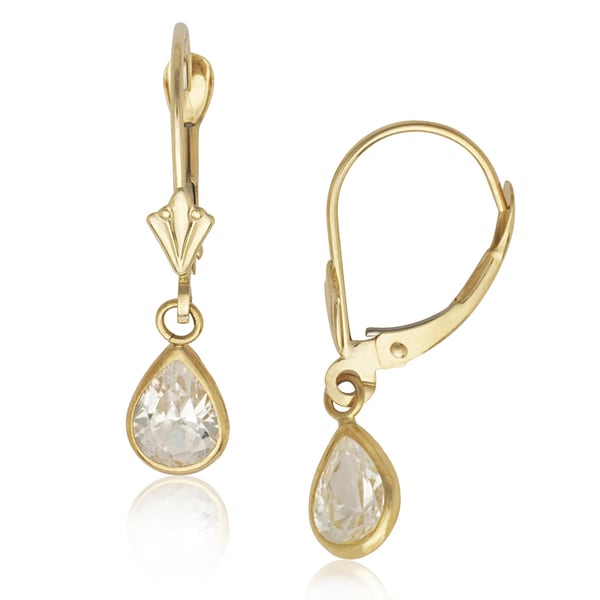 14k Yellow Gold Pear Shape Cubic Zirconia Dangle Leverback 14k Yellow Gold Pear Shape Cubic Zirconia Dangle Leverback Earrings