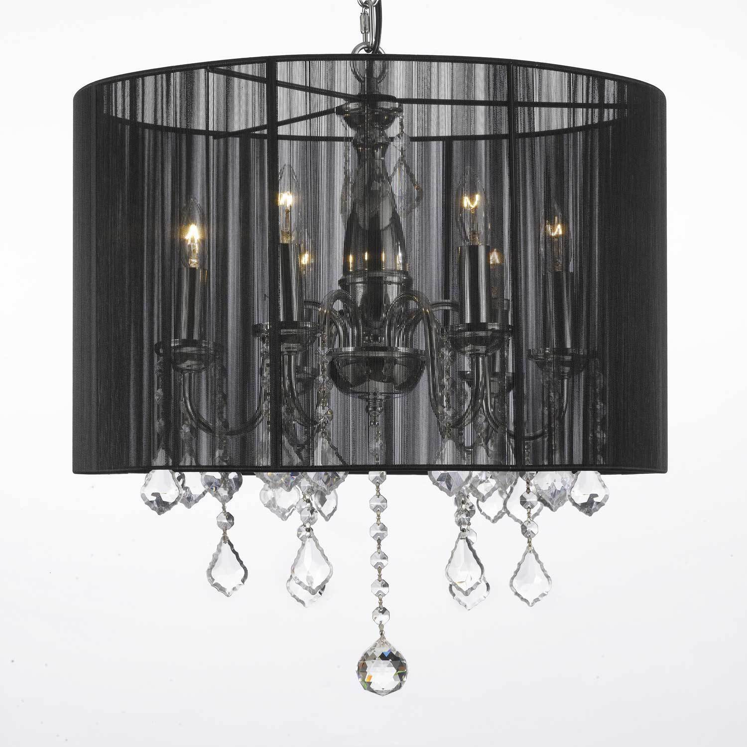 Crystal 6 Light Plug in Chandelier with Large Black Shade (black B15) - Chandeliers For Bedrooms by Overstock.com
