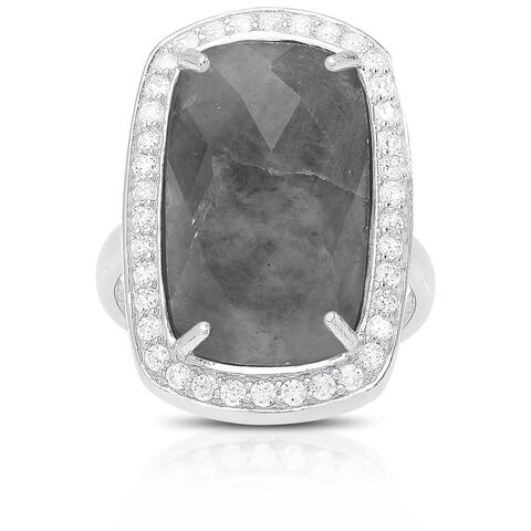 Dolce Giavonna Sterling Silver Gemstone and Cubic Zirconia Cocktail Ring