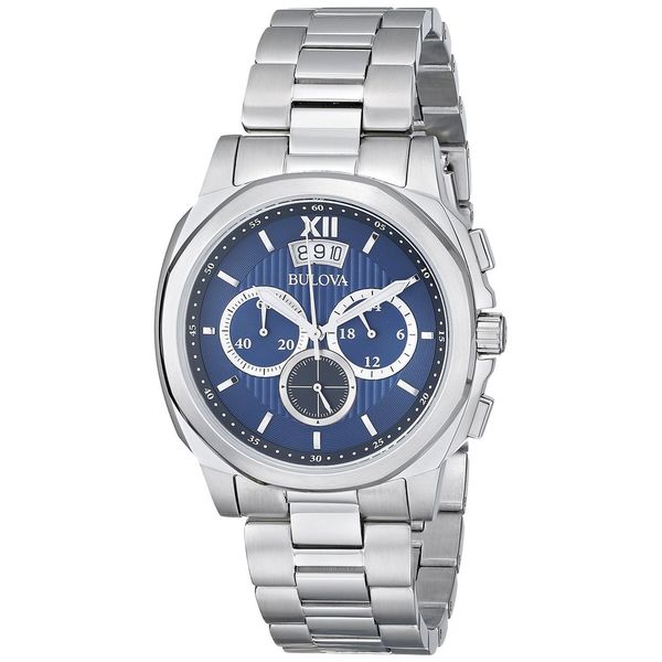 Shop Bulova Men's Stainless Steel Blue Dial Chronograph Watch - Free ...