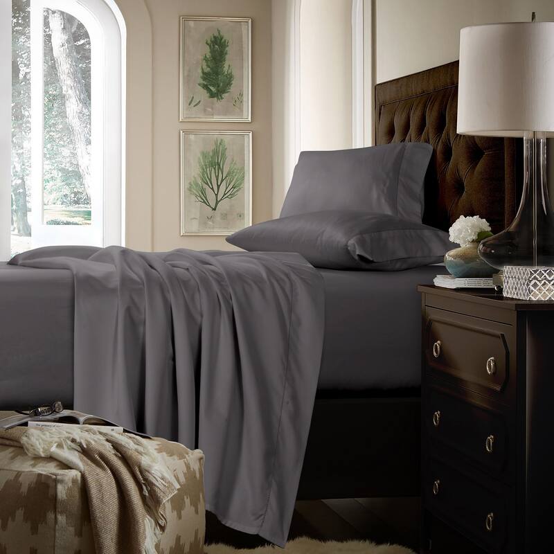 750TC Cotton Extra Deep Pocket Sheet Set with Oversized Flat Sheet - Queen - Grey
