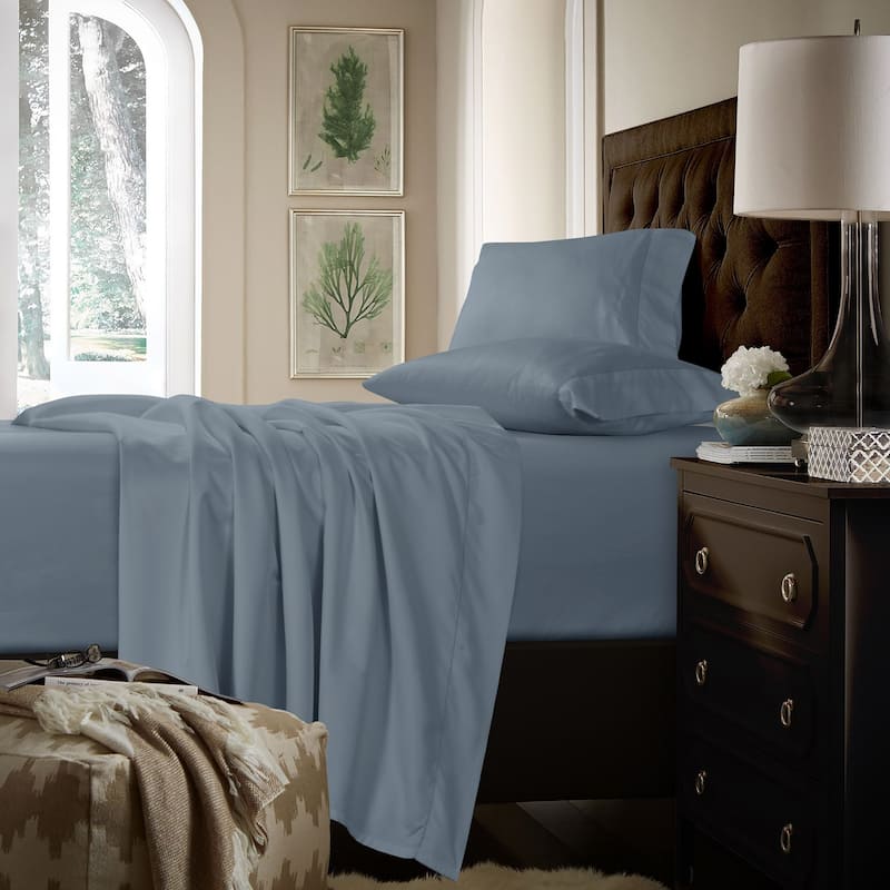 750TC Cotton Extra Deep Pocket Sheet Set with Oversized Flat Sheet - Queen - Dusty Blue