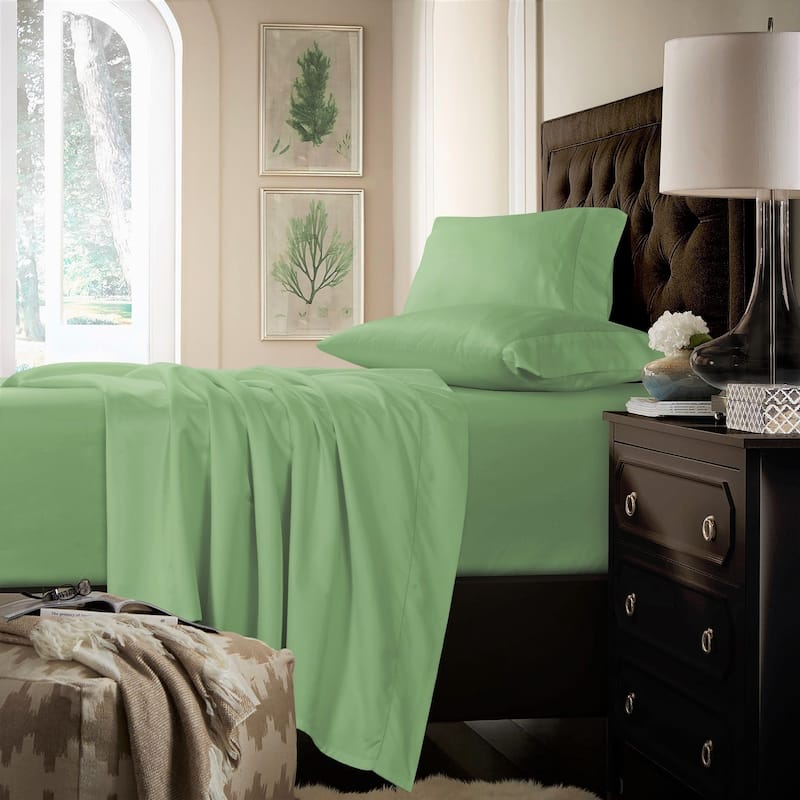 750TC Cotton Extra Deep Pocket Sheet Set with Oversized Flat Sheet - Queen - Mellow Green