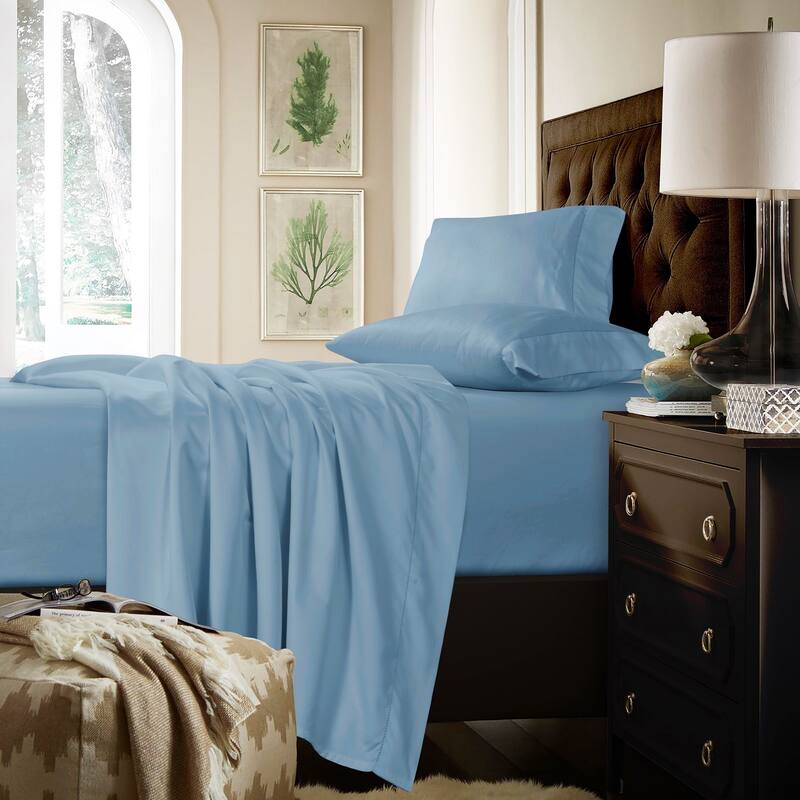 750TC Cotton Extra Deep Pocket Sheet Set with Oversized Flat Sheet - Cal King - Sky Blue