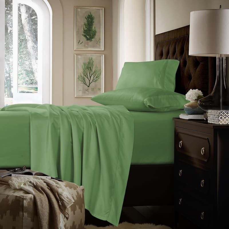 750TC Cotton Extra Deep Pocket Sheet Set with Oversized Flat Sheet - King - Green